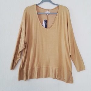 Per Se Plus Womens Sweater 3X Mustard Long Sleeve Knit Blouse Relaxed Fit Ribbed